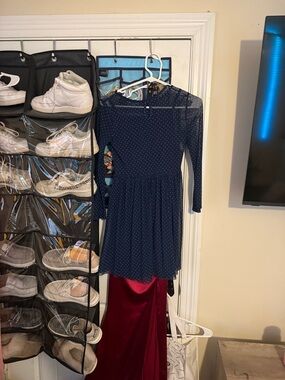 Chenault Navy Blue Polka Dot Long-Sleeve Dress for Girls